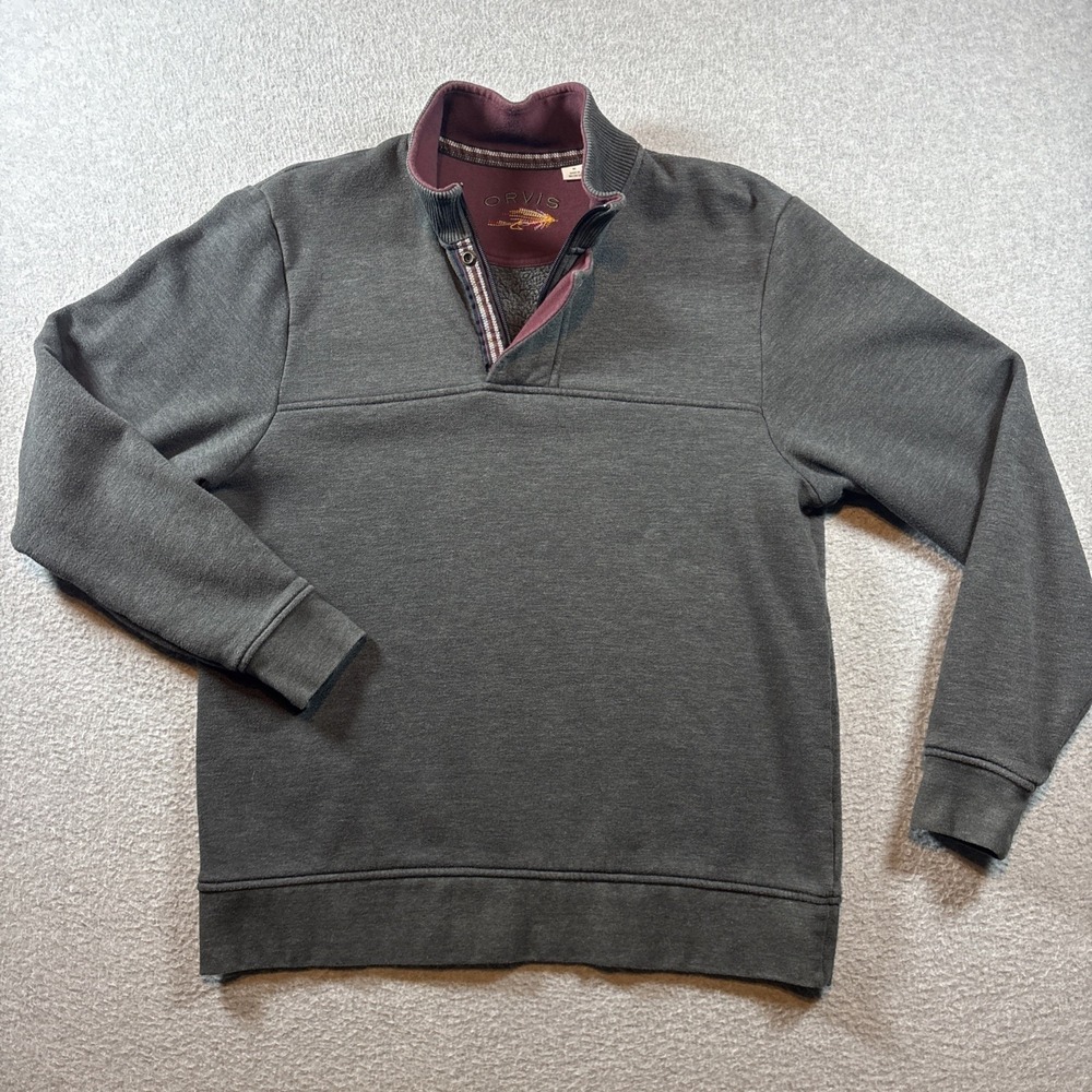 ORVIS Men's Gray Quarter Zip Pullover Sz M Hiking Preppy Outdoors